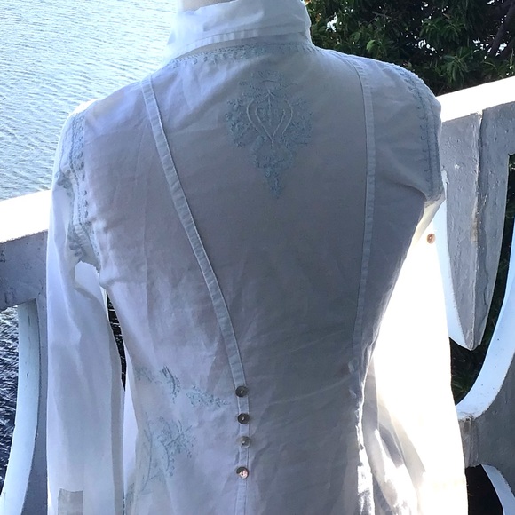 Subtle Luxury Gorgeous Embroidered Cotton Tuxedo Style Long Sleeve Shirt - Picture 7 of 16